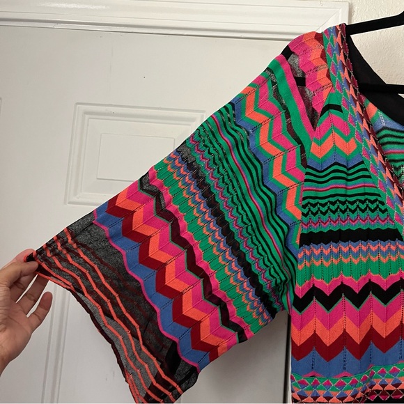 ALDOMARTINS multicolor chevron zig zag viscose draped flutter v neck maxi dress - Picture 2 of 8